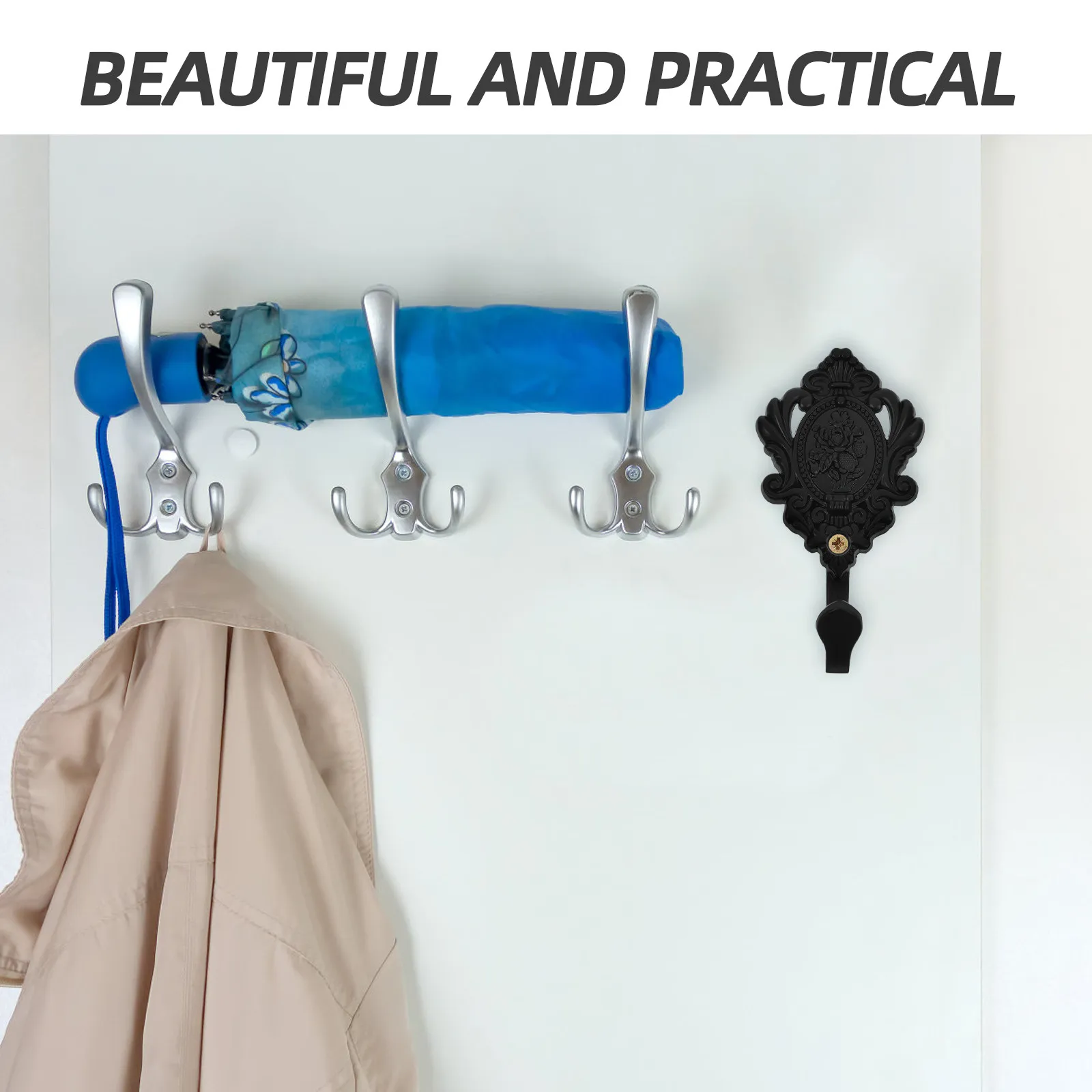 2Pcs Zinc Alloy Curtain Side Holders Classical Elegant Design Heavy Duty Wall Mounted Tieback Hooks for Indoor Outdoor Decor