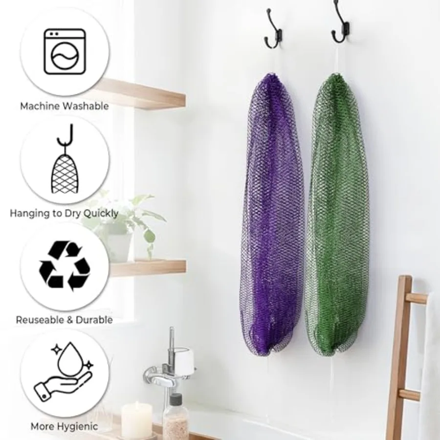 African Net Sponge Authentic - 2 Pieces Exfoliating Body Scrubber Bath Sponge - Loofah Washcloth Back Scrub for Shower Body Exf view 6