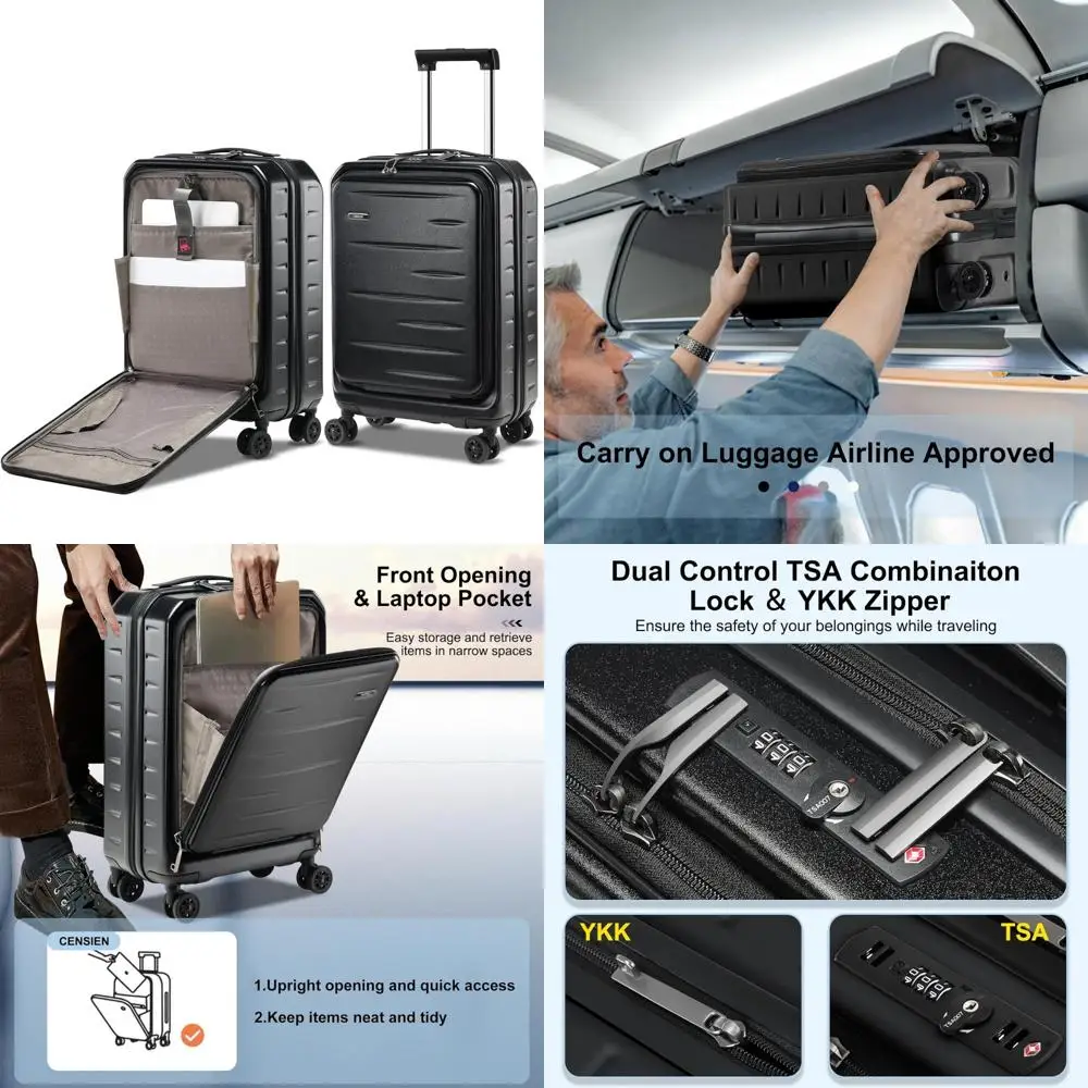 

Lightweight 20 Inch ABS+PC Hard Shell Carry-On Luggage with Front Pocket, Spinner Wheels, Airline Approved Suitcase for Travel