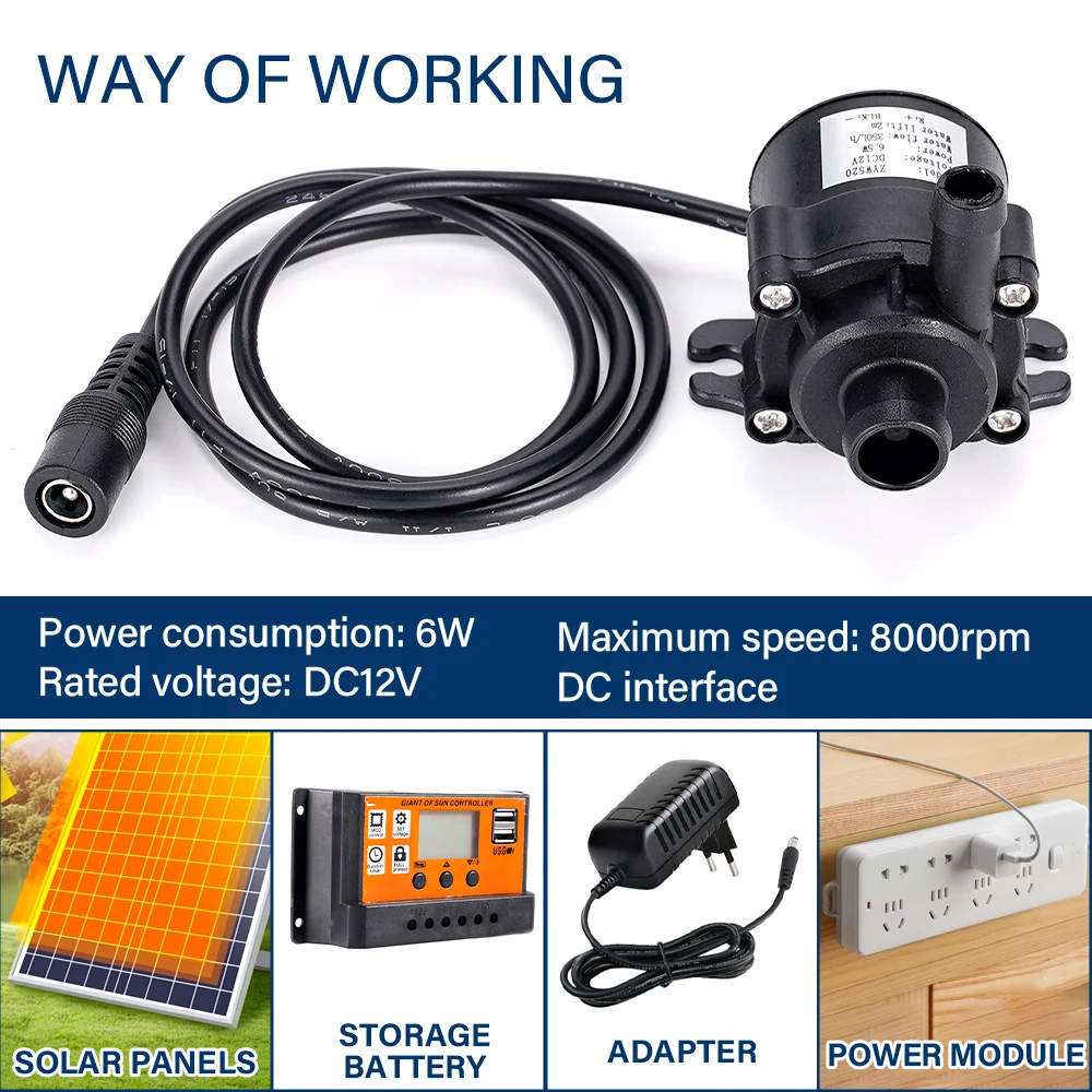 6.5 watts 350 l/hr micro bomba submersível sem escova para sistema de refrigeração se encaixa acampamento carro ao ar livre aquecedor auxiliar alimentado por bateria