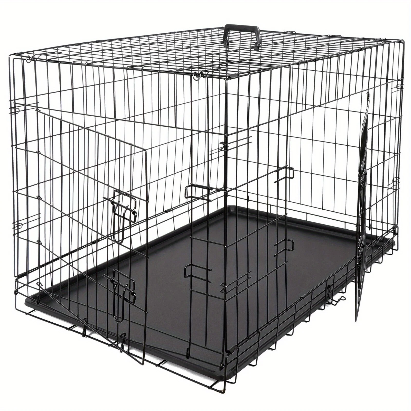 

36" Dog Crate Kennel Folding Pet Cage 2 Door With Tray Indoor Pet Safe House