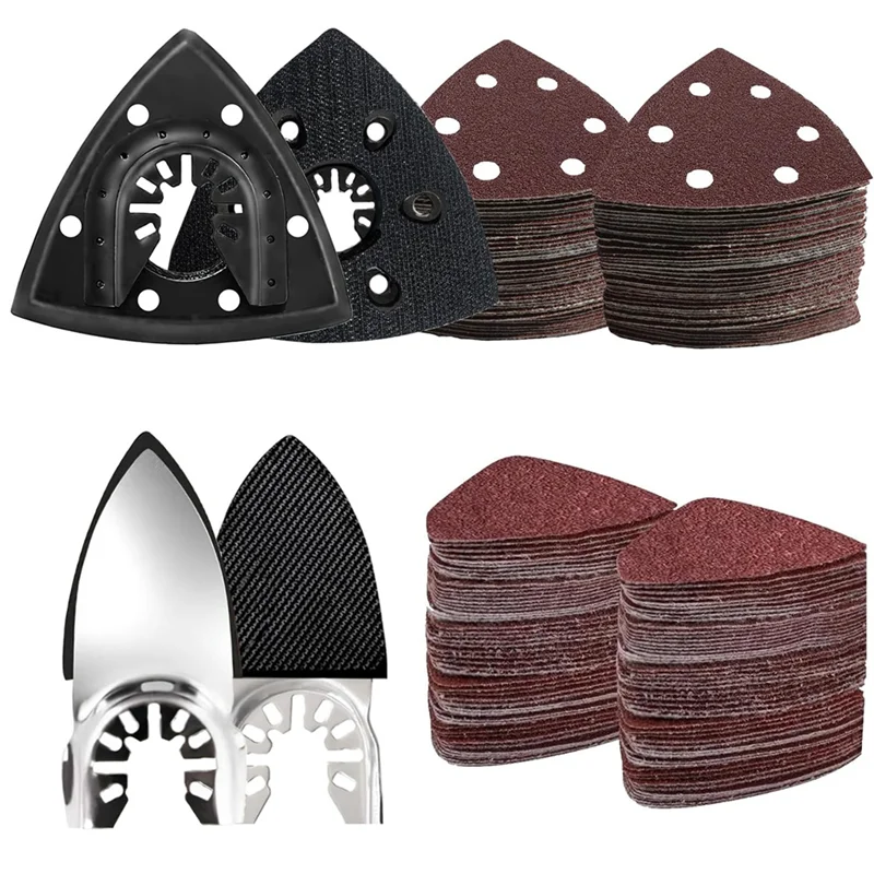 Promotion! 124 Pcs Oscillating Tool Sanding Pad Kit 2Pcs 3-1/2 Inch Triangle Sanding Pads 2Pcs Fingertip Sand Pad 120Pcs Sandpap