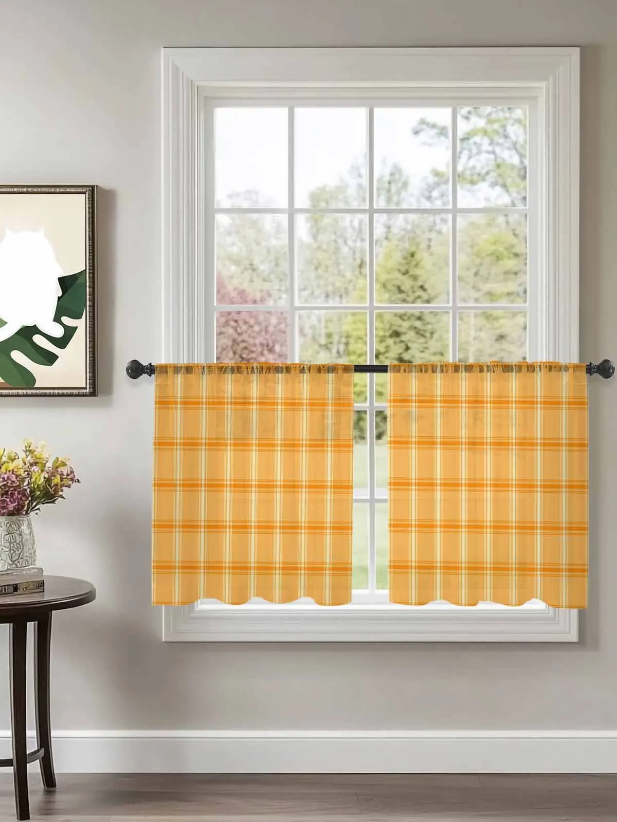 

Country Plaid Deep Orange Tulle Curtains For Bedroom Children Living Room Decor Sheer Curtains