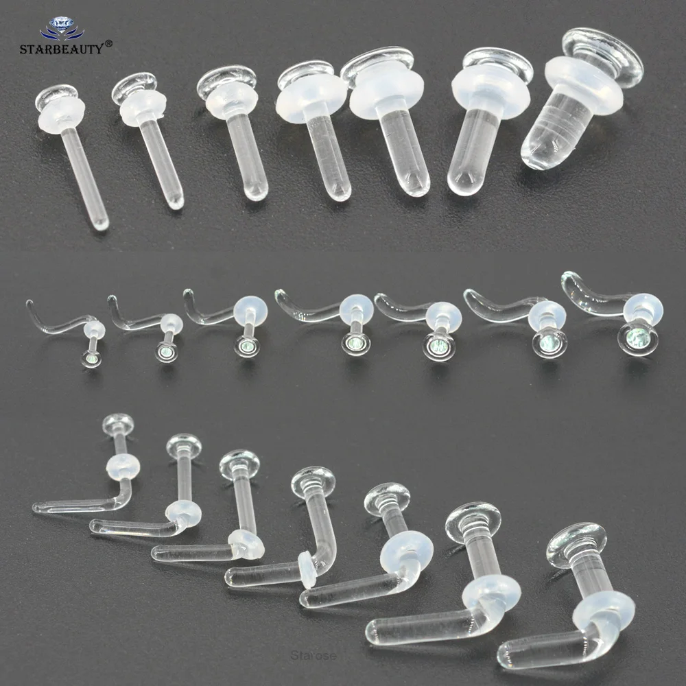 Starbeauty 1 Pair Big Gauge 7mm Pin Smooth Glass Nose Piercing Stud Nose Nails Strong Glasses Helix Conch Piercing Ear Jewelry