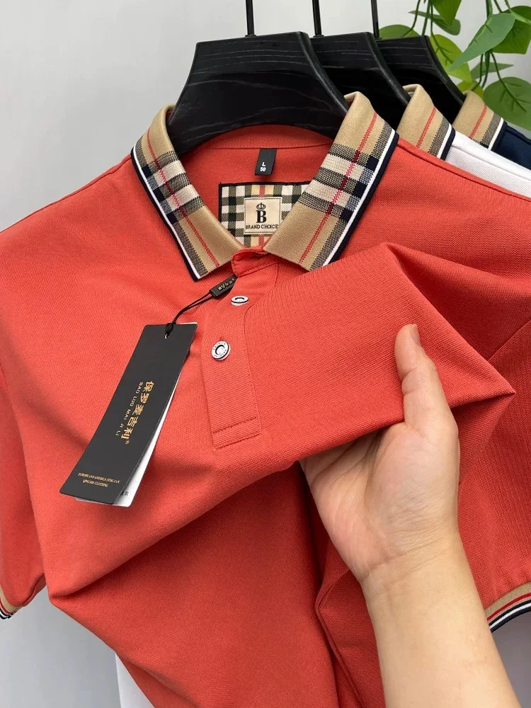Luxury brand short sleeve polo shirt men fashion simple solid color summer new mercerized cotton breathable casual lapel T shirt image 5