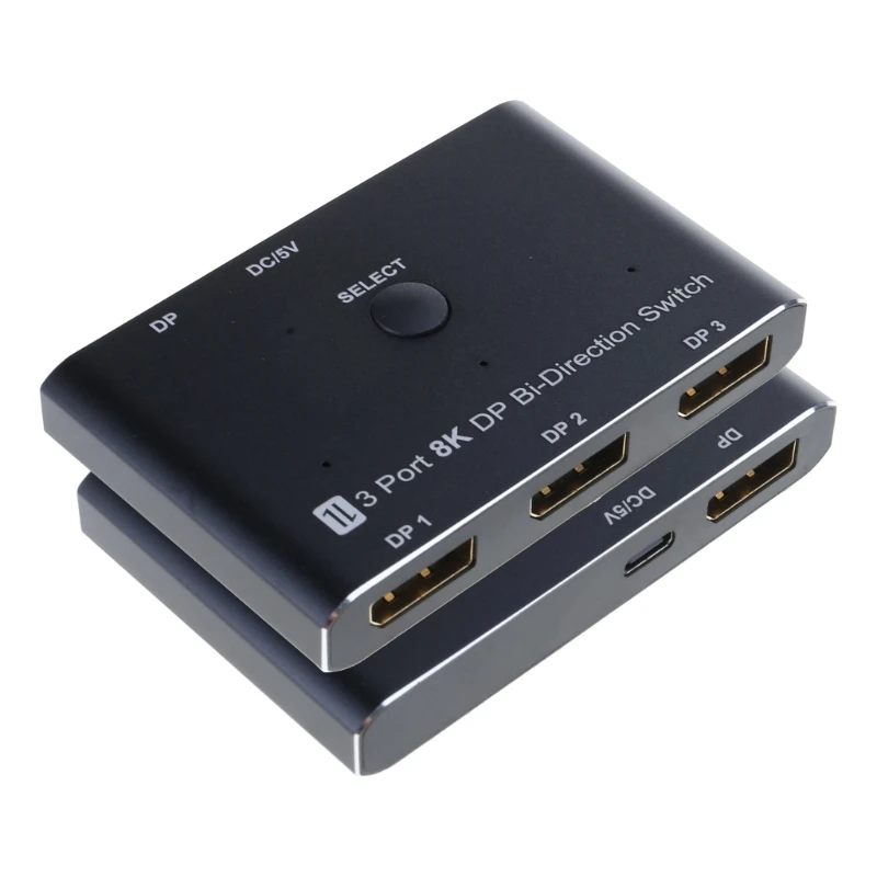 DisplayPort Splitter Adapter 3 In 1 Out 8K30hz Video Quality with 3 Input 1 Output Configuration for Multiple Screens