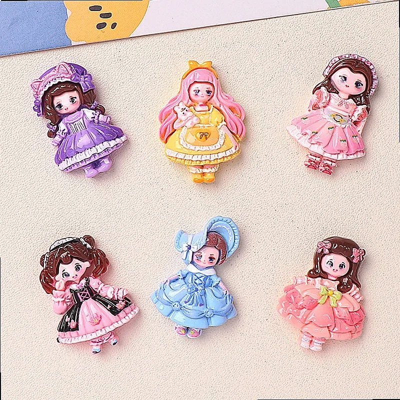 100pcs Kawaii Cartoon Princess Flatback Cabochon DIY Phone Case Hairpin Keychain Scrapbook Craft Decor