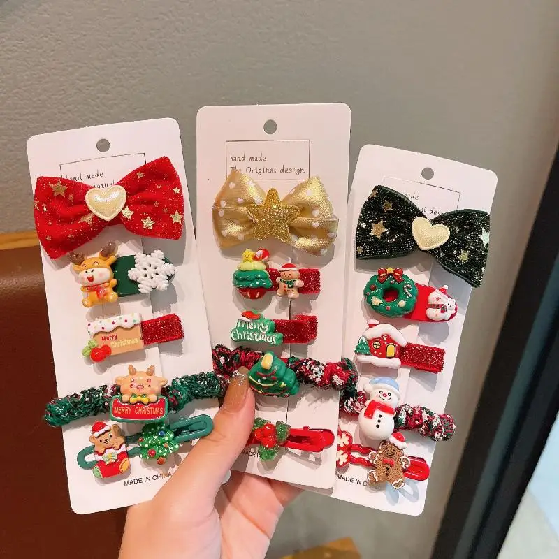 5 قطع/مجموعة من إكسسوارات شعر عيد الميلاد الأنيقة، مشابك شعر وربطات شعر رجل الثلج للأطفال، هدية مثالية لعيد الميلاد #3