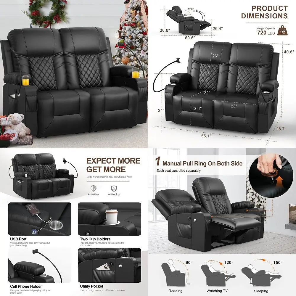 

Loveseat Recliner Sofa, 2 Seater Reclining Loveseat sofa, PU Leather RV Loveseat Couch, FSC Certified Recliner Chair for Living
