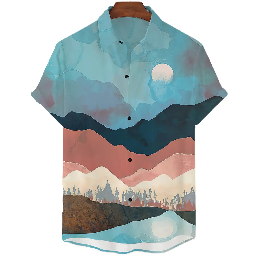 Summer Sunrise Men\'s Shirt Fashion Causal  Hawaiian Shirt Short Sleeve Simple 3d Shirt For Man Button Beach Daily Men Clothing