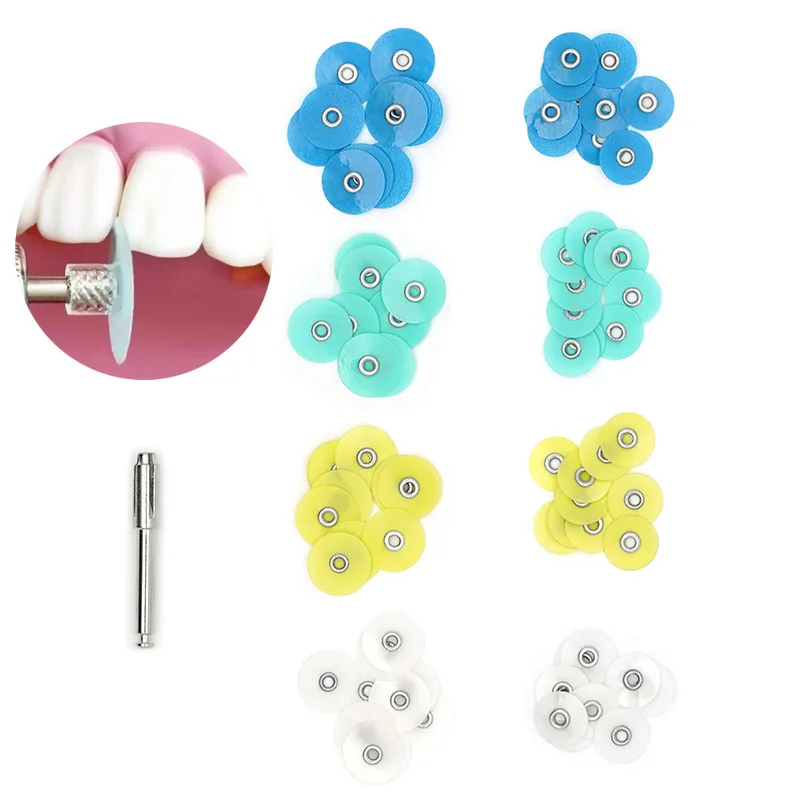 40pcs Dental Polishing Discs with Mandrel Multi-Color Grinding Wheels Set Teeth Polisher Consumables for Dental Polishing Tools