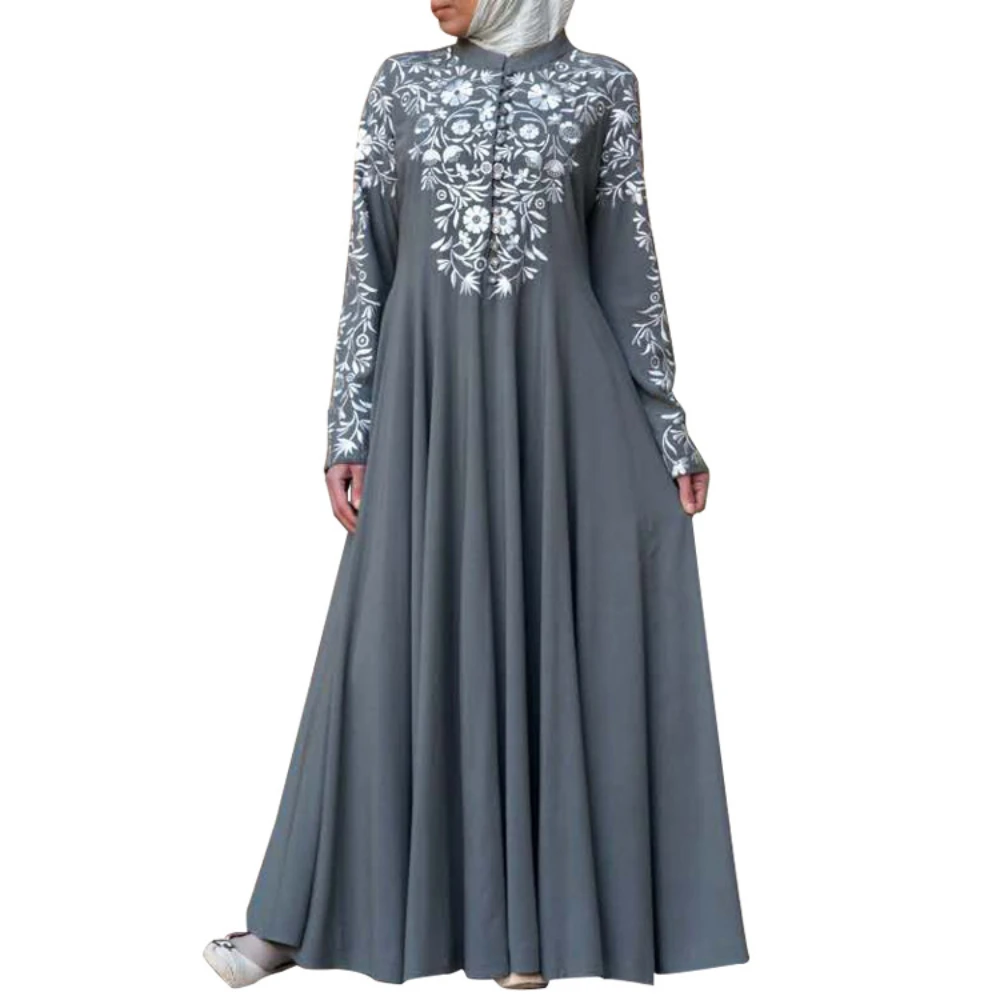 

Dubai Abayas Black Elegant Dress Print Flower Islamic Prayer Clothes For Girls Ramadan Robe Long Kimono Fashion Arabic Wear