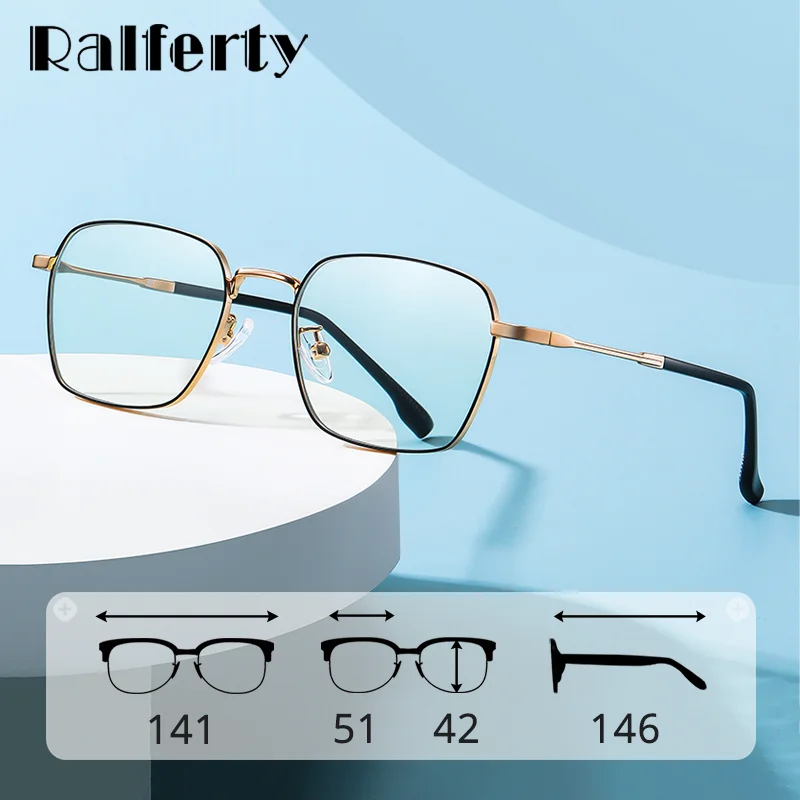 

Ralferty Anti-glare Blue Light Computer Glasses Men Women Prescription Metal Square No Diopter Optical Men's Eyeglass Frames