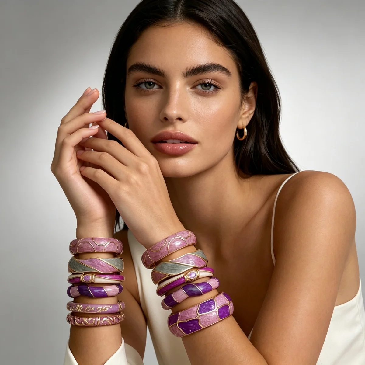 Ästhetisches Armband aus Emaille der Purple-Serie für Damen und Herren, Vintage-Punk-Stil, unregelmäßiger Block, gedreht, wellig, breiter Statement-Armreif, Schmuckstück – Detail 17