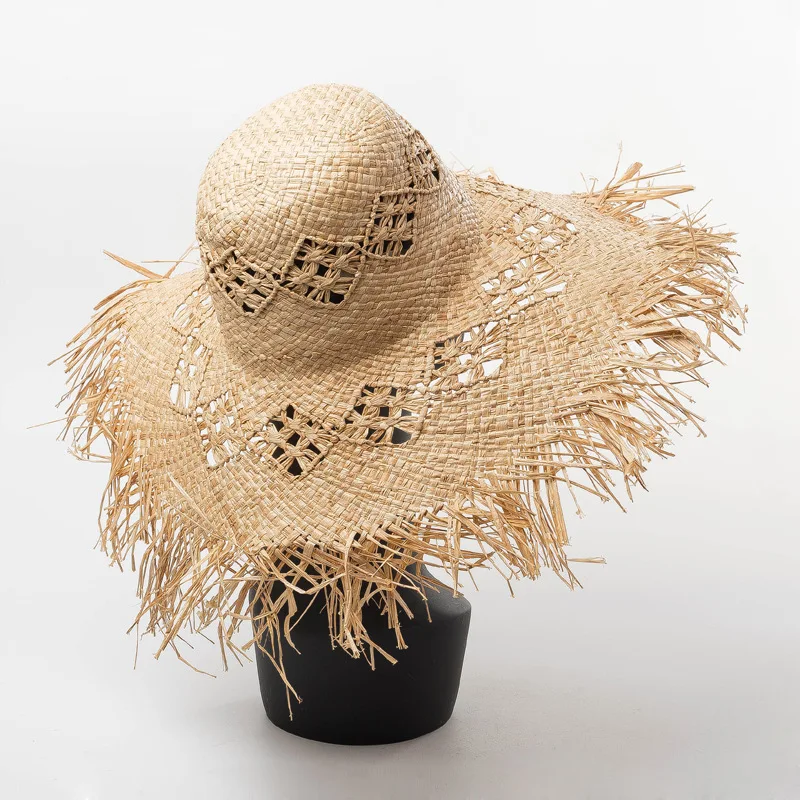 Natural Raffia Summer wide brim sun Hat for Women Straw Hat ladies uv Protection Floppy Beach hat