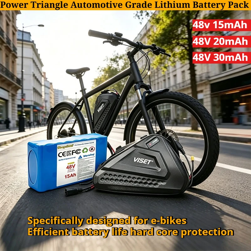 Large capacity48V 15Ah /20Ah /30Ah triangular package automotive grade 18650 battery pack, for 250W-1500W motors, mountain bikes