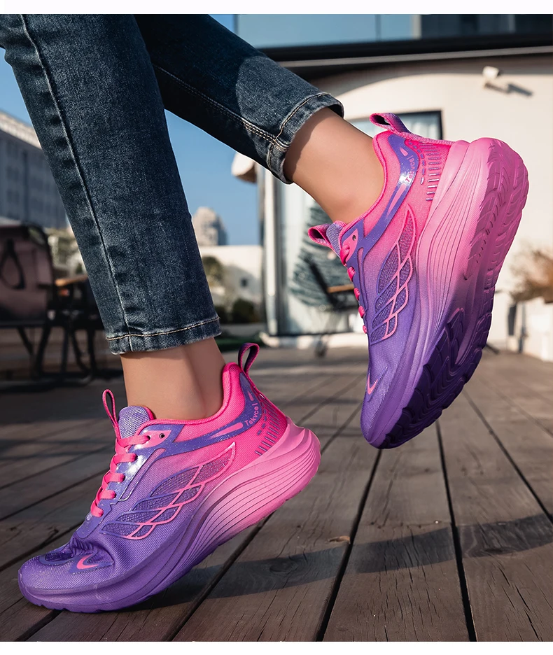 New Purple Orange Gradient Mesh Running Shoes for Men & Women, Lightweight Breathable Athletic Sneakers