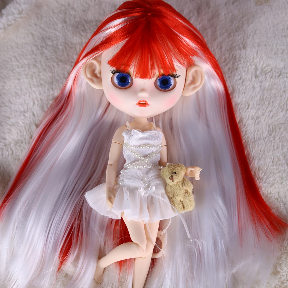 DBS-ICY DBS Blyth 1/6 BJD30cm white skin red and white hair color open mouth doll, suitable for gifting and decoration
