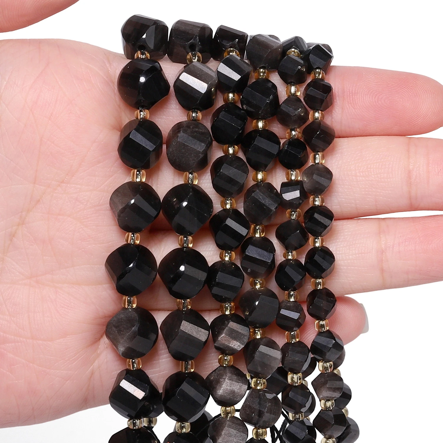 Wholesale Irregular Natural Silvery Obsidian Faceted Stone Beads for Jewelry Making Creative DIY Crafts Women Charms Bracelet