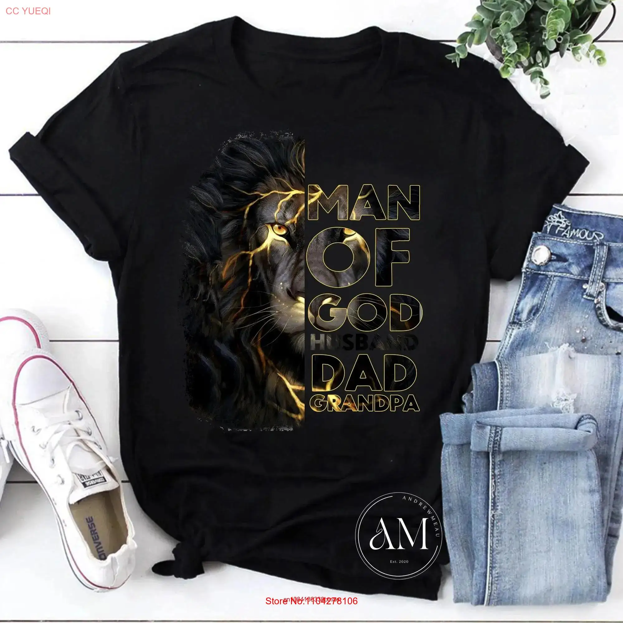 Lion Man Of God Husband Dad Grandpa Vintage T Shirt Father's Day For Father long or short sleeves