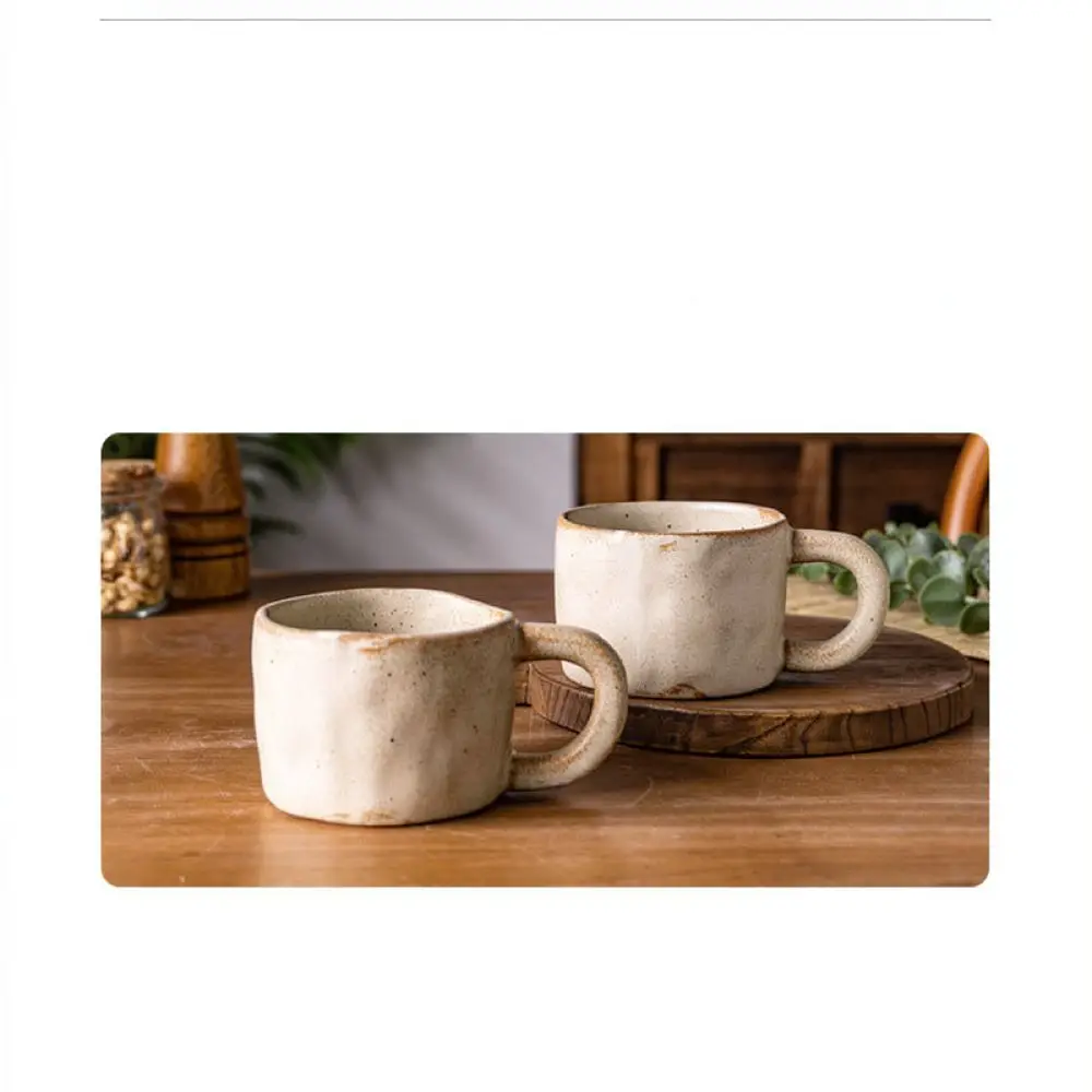 Retro Coarse Pottery Mug Handmade Ceramic Coffee Cup Irregular Distressed Texture Milk Tea Drinkware Home Office Vessel