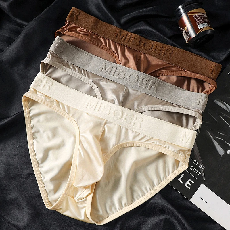 

New Sexy Briefs Mens Underwear Convex Pouch Swimsuit Satin Low Waist Silky Man Underpants Breathable Male Panties Трусы Мужские