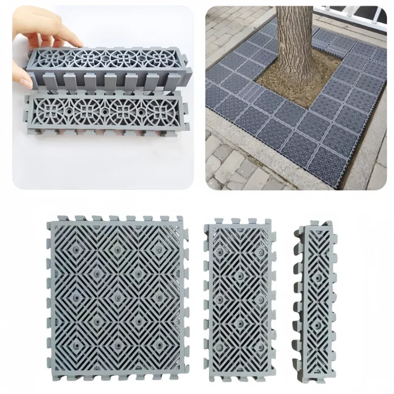 Interlocking Plastic Tree Pit Grate Non-Slip Drainable Tree Guard Tile Splicing Tree Root Protection Cover for Sidewalk Plaza St