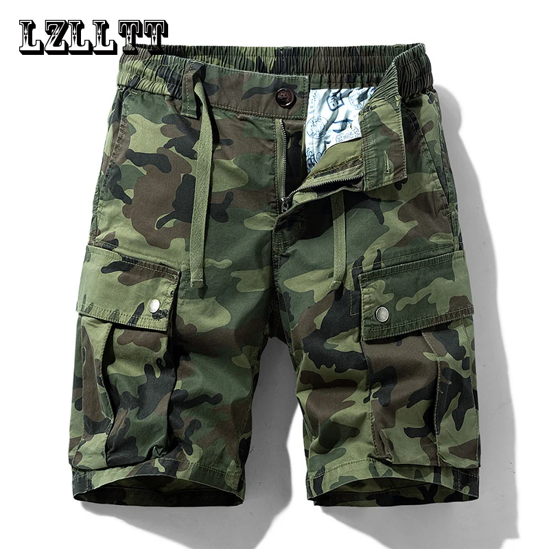 Letnie męskie spodenki Cargo w kamuflażu męskie dorywczo bawełniane spodenki do biegania spodnie męskie znosić moda Vintage spodenki bawełniane ze skośnym splotem męskie