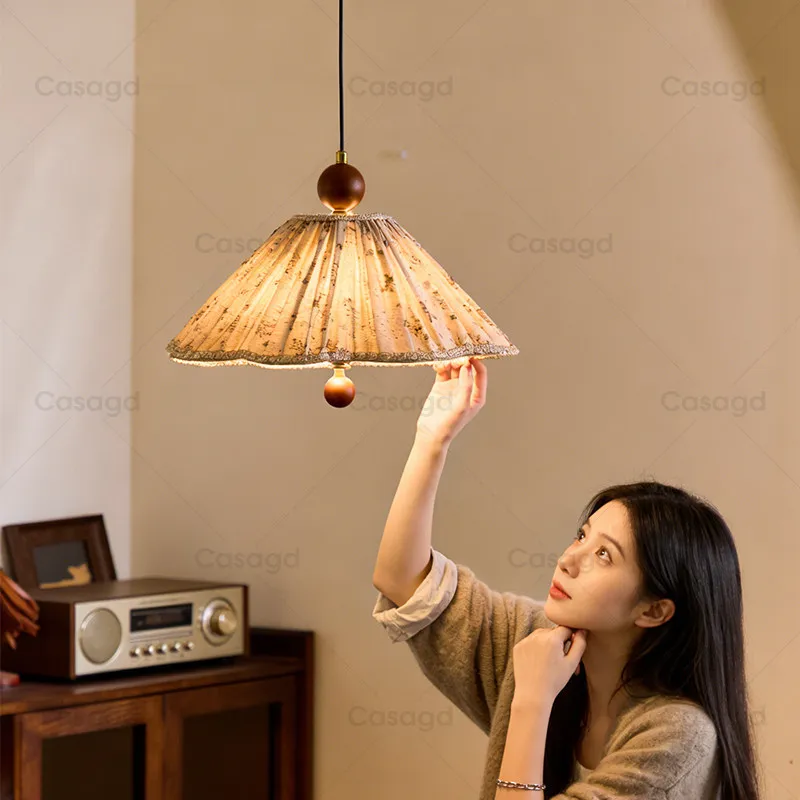 French antique restaurant chandelier retro jacquard fabric study light can lift eye protection bedroom light