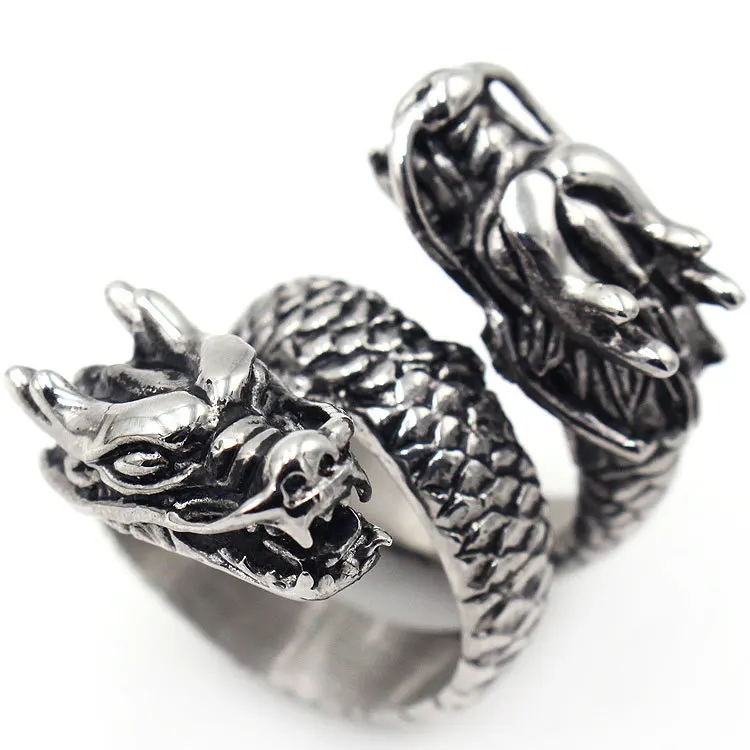 

Bxzyrt Dragon Ring Opening Personality Trendy Male Index Finger Ring Retro Style Domineering Double Dragon Punk Ring