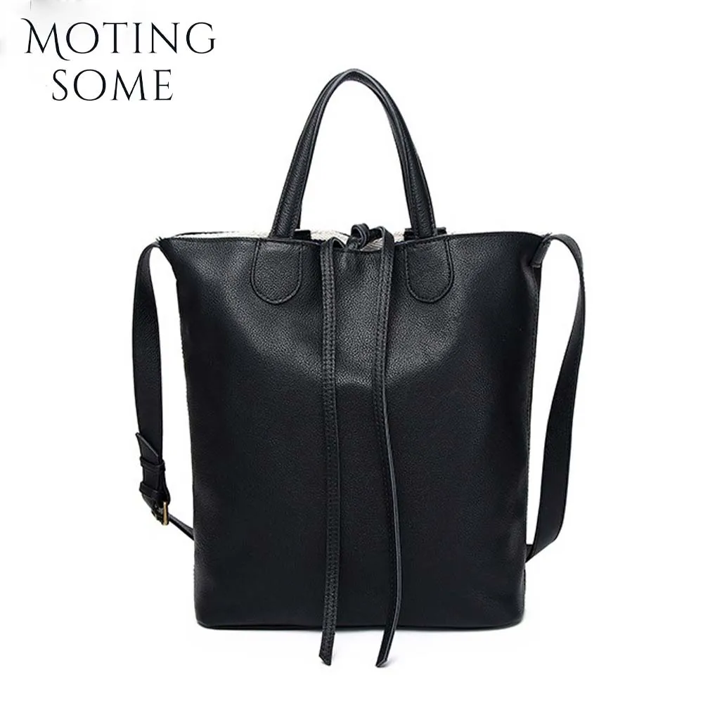 Motingsome Luxury Genuine Leather Saddle Bucket Bag Double-sided Use High Quality Shoulder Casual Tote Retro Handbag and Purses