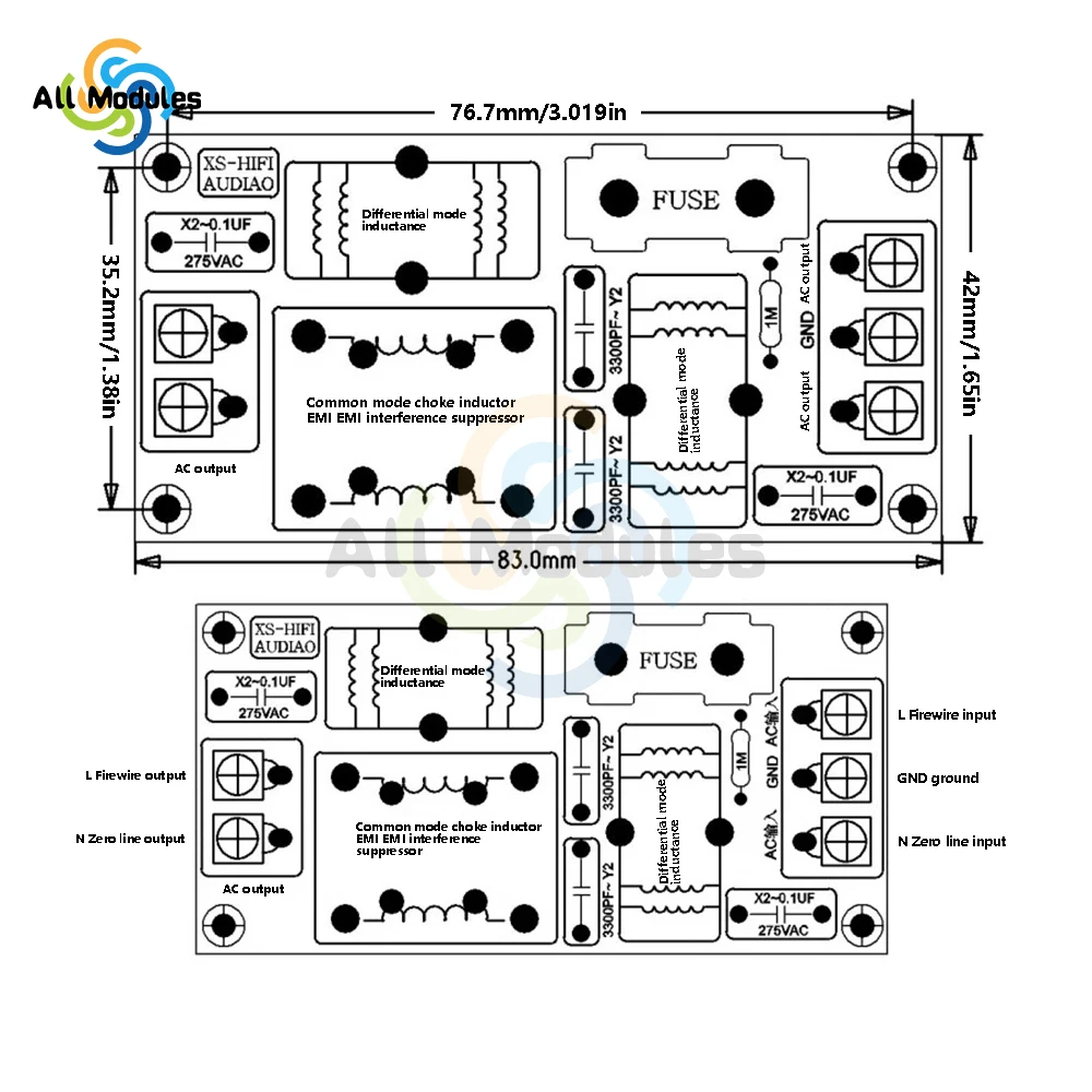 Power Supply Filter EMI High Frequency Filter EMI Power Filter AC110-220V 2A 4A 10A 20A Filtering Board