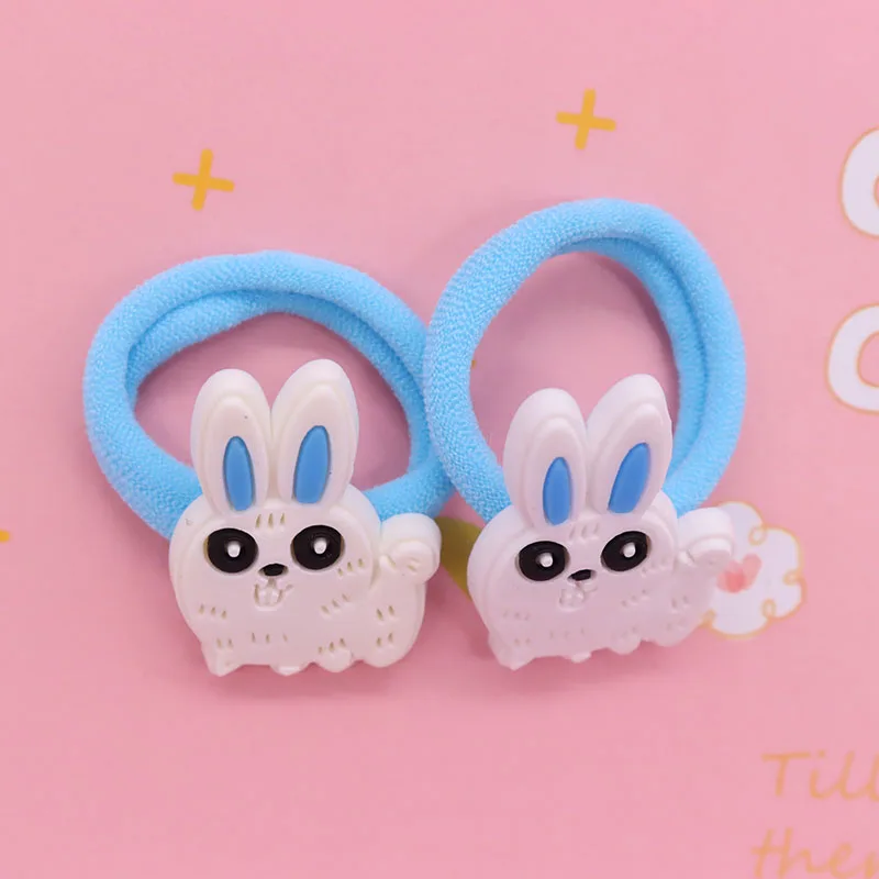 2Pcs/Set Cute Cartoon Animal Bear Rabbit Goose Flower Hair Ties Children\'s Elastic Bands For Girl Nylon Headband Scrunchies