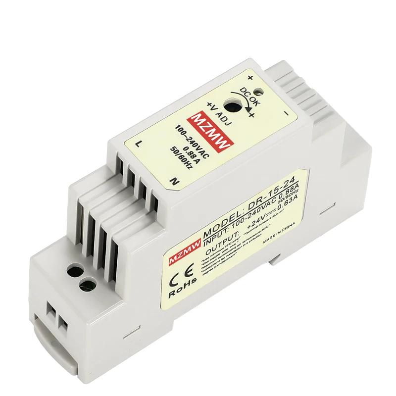 MZMW 15W 12V 1.25A 24V 0.63A 100-240V AC a DC alimentatore Switching su guida Din ultrasottile smps industriale DR-15-12 DR-15-24