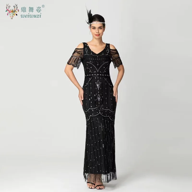 

Luxury Sequin and Beaded Elegant Prom Evening Dresses Long Dresses for 1920s Party Women V-Neck Vintage Style Fishtail Dress