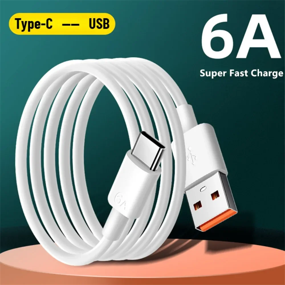 New 6A Super Fast Charging Type-C USB Cable for Xiaomi Redmi Huawei Honor OPPO VIVO Realme IQOO Android Phone Quick Charger Line