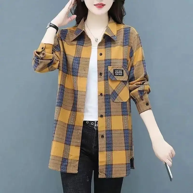 New Spring and Autumn New Loose and Skinny Plaid Shirt for Women Outdated and Stylish Aging Shirt Spring Versatile Top for Women