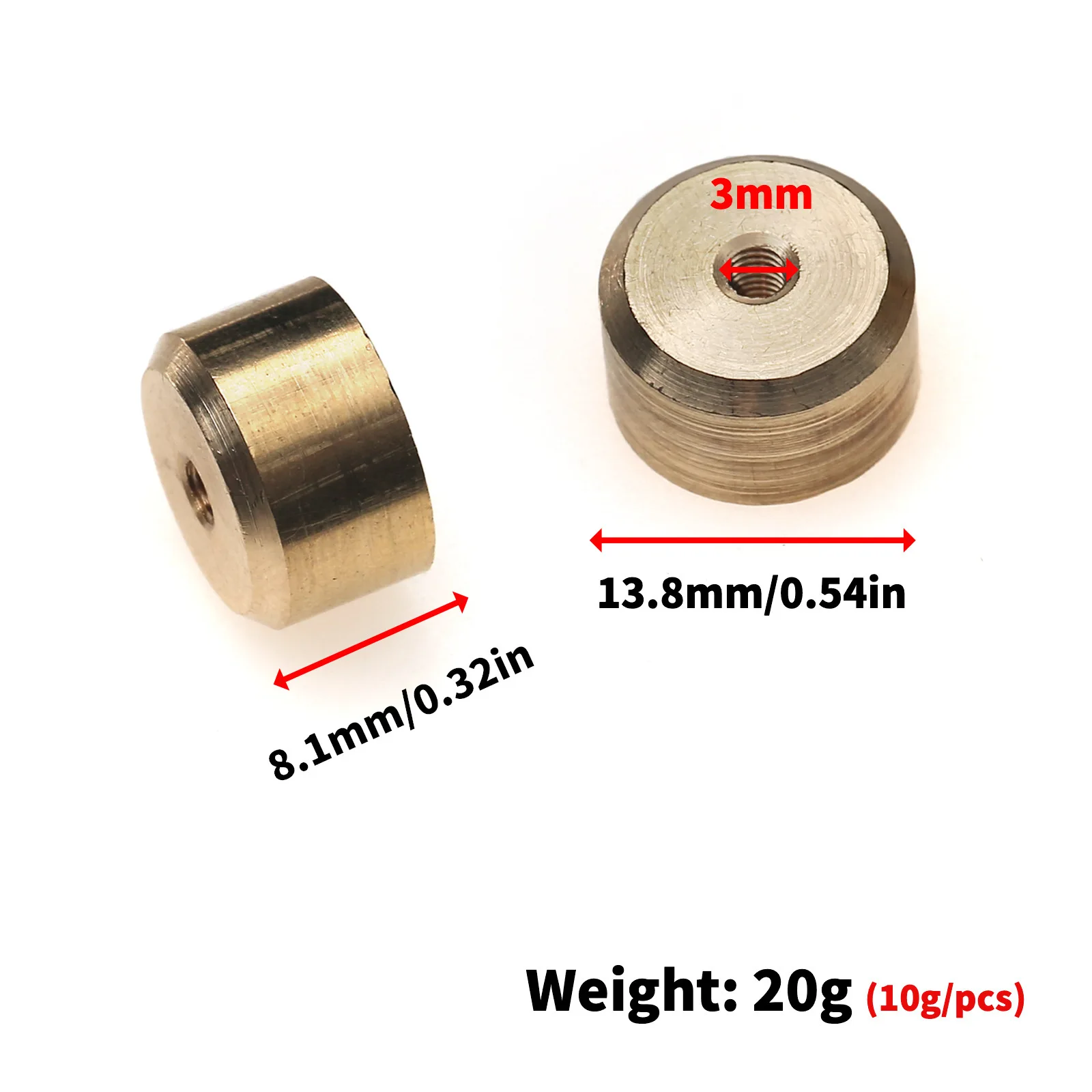 Tuerca de tornillo de contrapeso de latón M3, 2 piezas, 5G, 10G, peso de equilibrio para coche RC en carretera, Drift Rally Buggy Racing TAMIYA