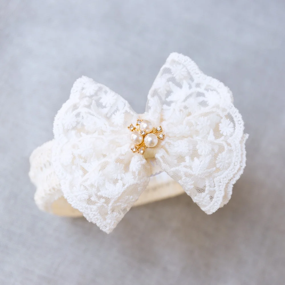 Niedliches Spitzen-Stirnband mit Schleife für Prinzessinnen-Babys, einfarbiges, elastisches Haarband, luxuriöses Kopfschmuck-Geschenk – Detail 2