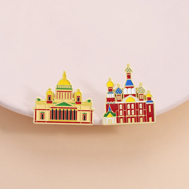 Russia Landmark Buildings Enamel Pins St.Petersburg Church Historic Building Brooches Lapel Badge Jewelry Gifts for Friends
