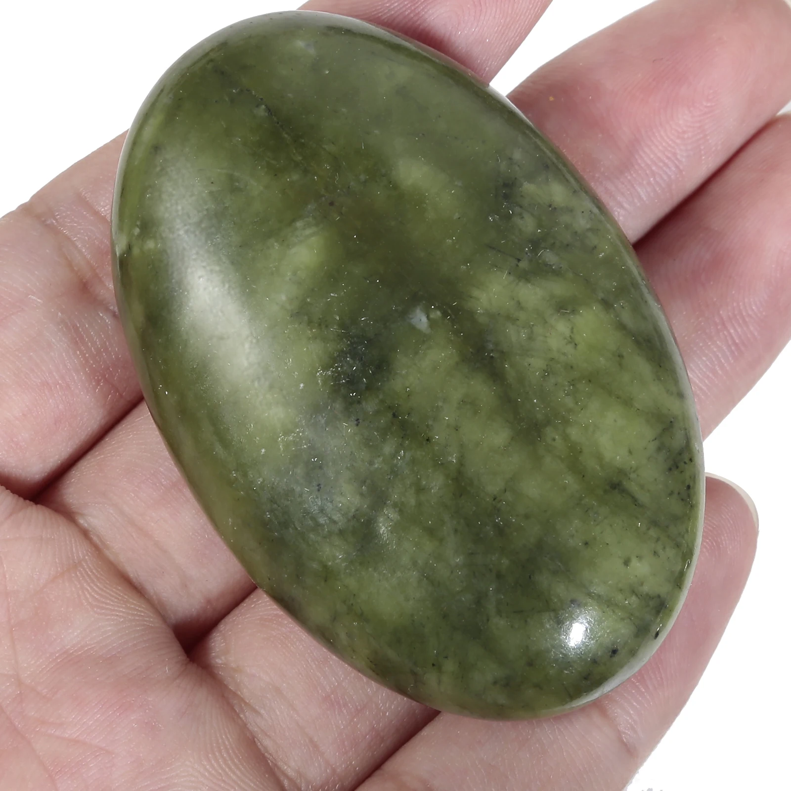 TUMBEELLUWA Green Jade Oval Palm Stone Worry Stone Healing Chakra Reiki Cabochon Jewelry Decoration 60x40x20mm