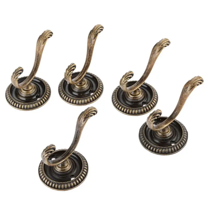 5Pcs Antique Door Hanger Hooks Vintage Bathroom Wall Hanger Hats Bag Keychain Zinc Alloy Hook Coat Wall Hooks With Screws 5.4Cm,