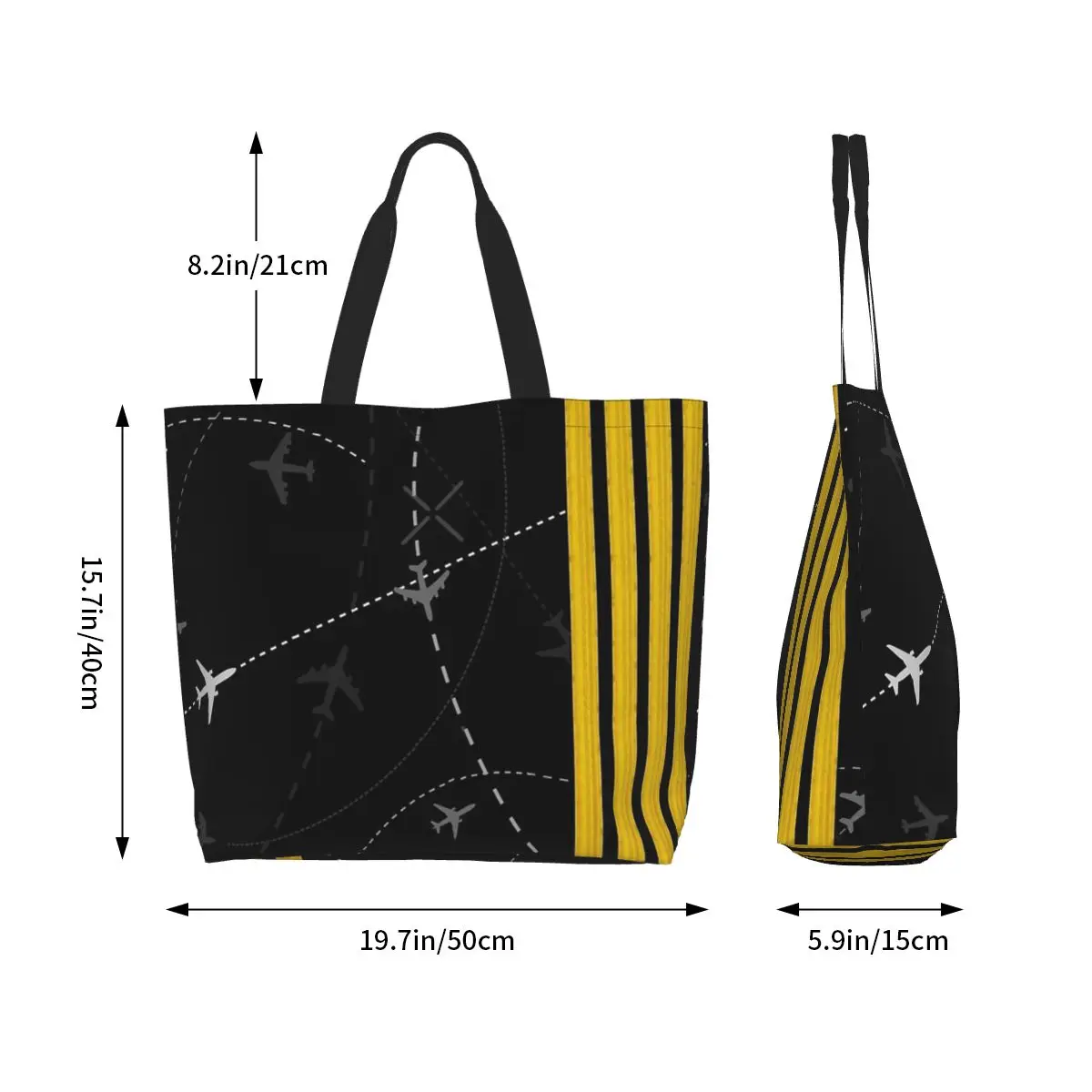 Flight Routes Stripes Epaulettes Shopping Tote Bag Canvas Large Capacity Shoulder Bags Shopper Grocery Handbag for Women