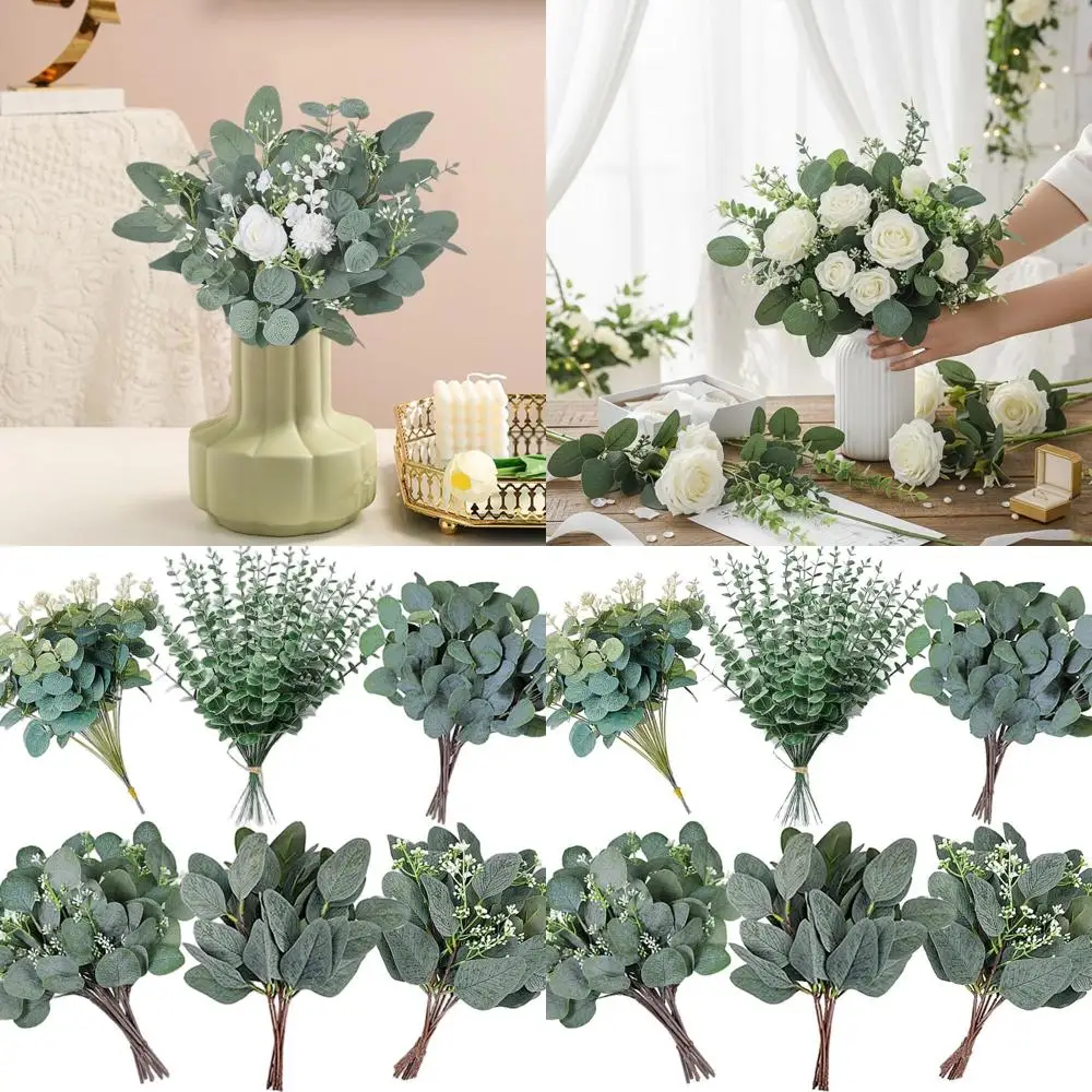 

6 Varieties, 240pcs Artificial Eucalyptus Stems & Silver Dollar Leaves, Dried for Wedding Decor & Vase Arrangements