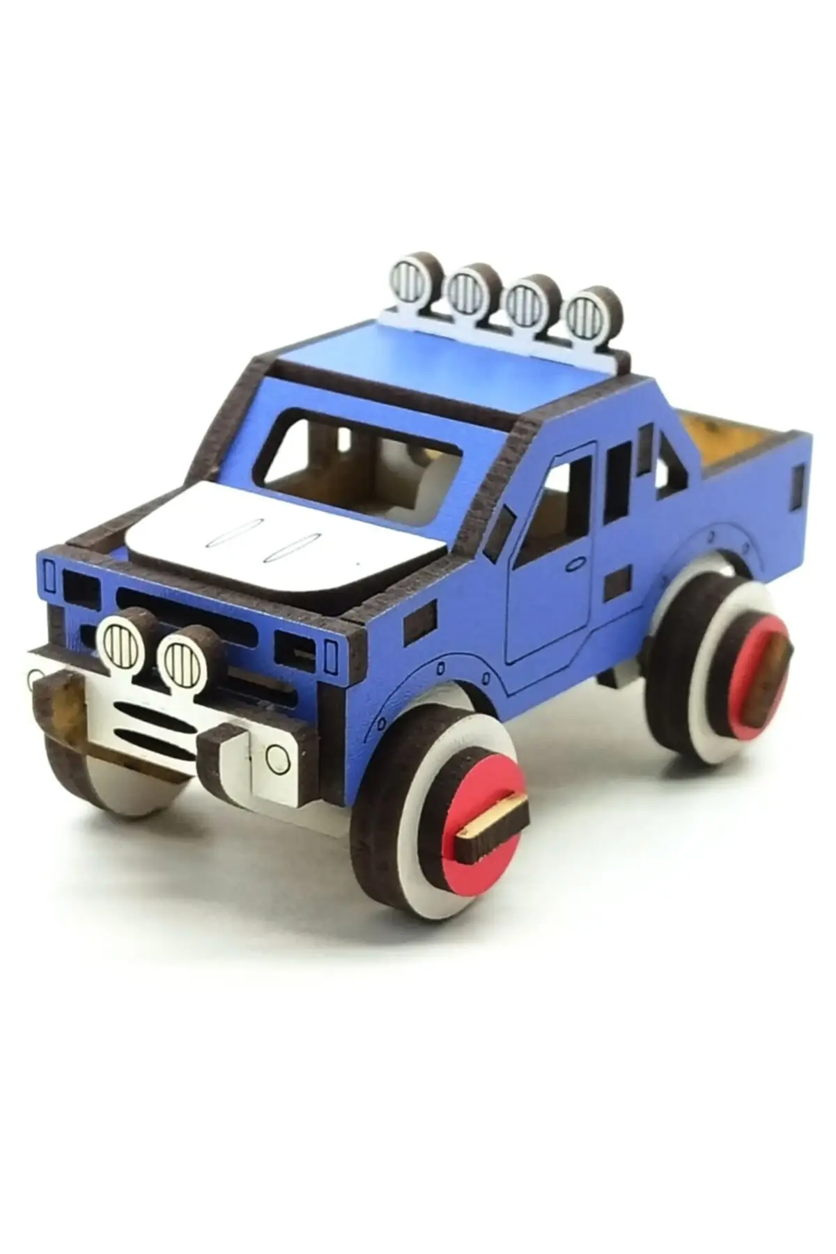 Wood Car Mini Pickup Toy Car Blue for Kids Educational Gift Model Blocks DIY Children Assembly