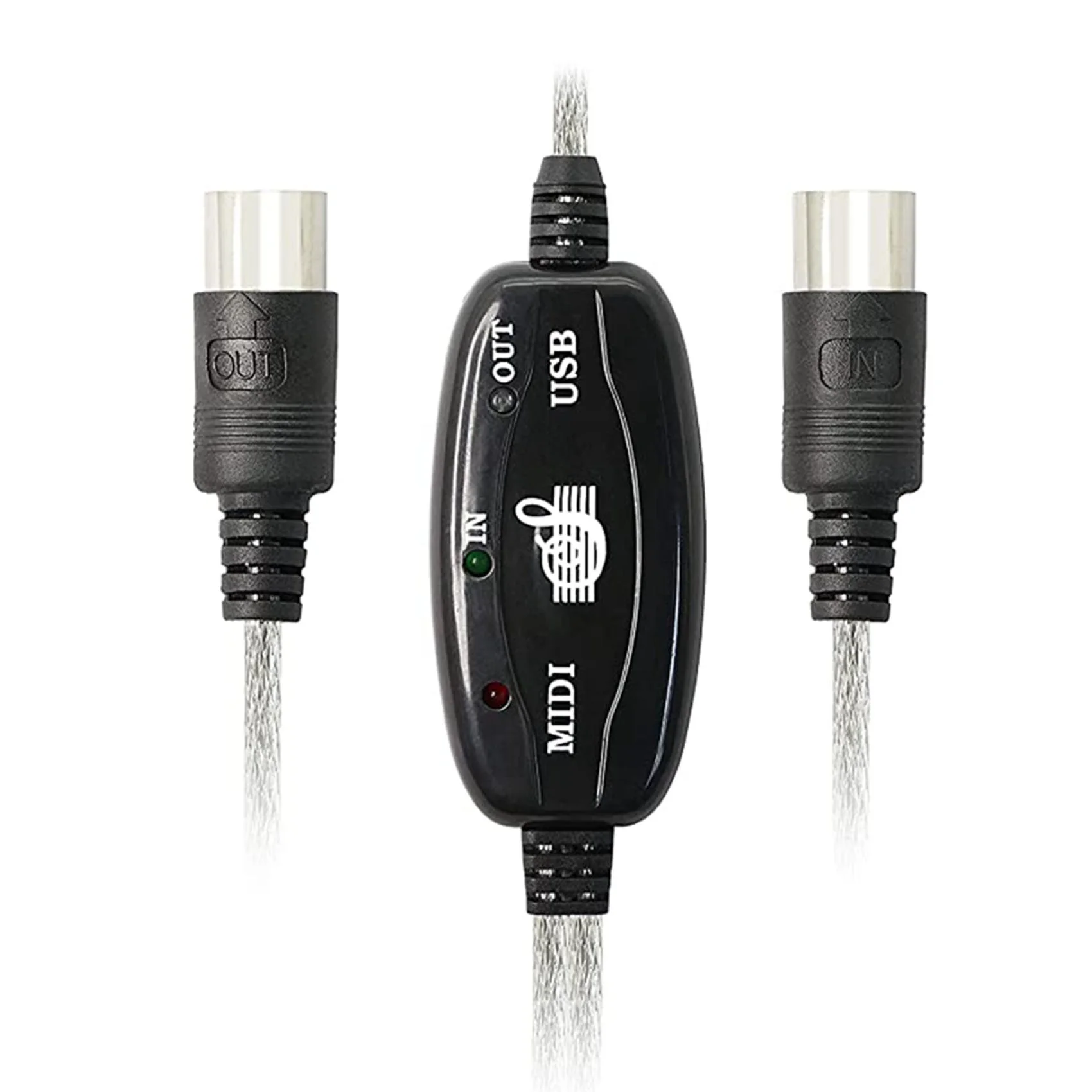 USB MIDI Cable Adapter, USB Type A Male to MIDI Din 5 Pin In-Out Cable Interface with LED Indicator for Music Keyboard