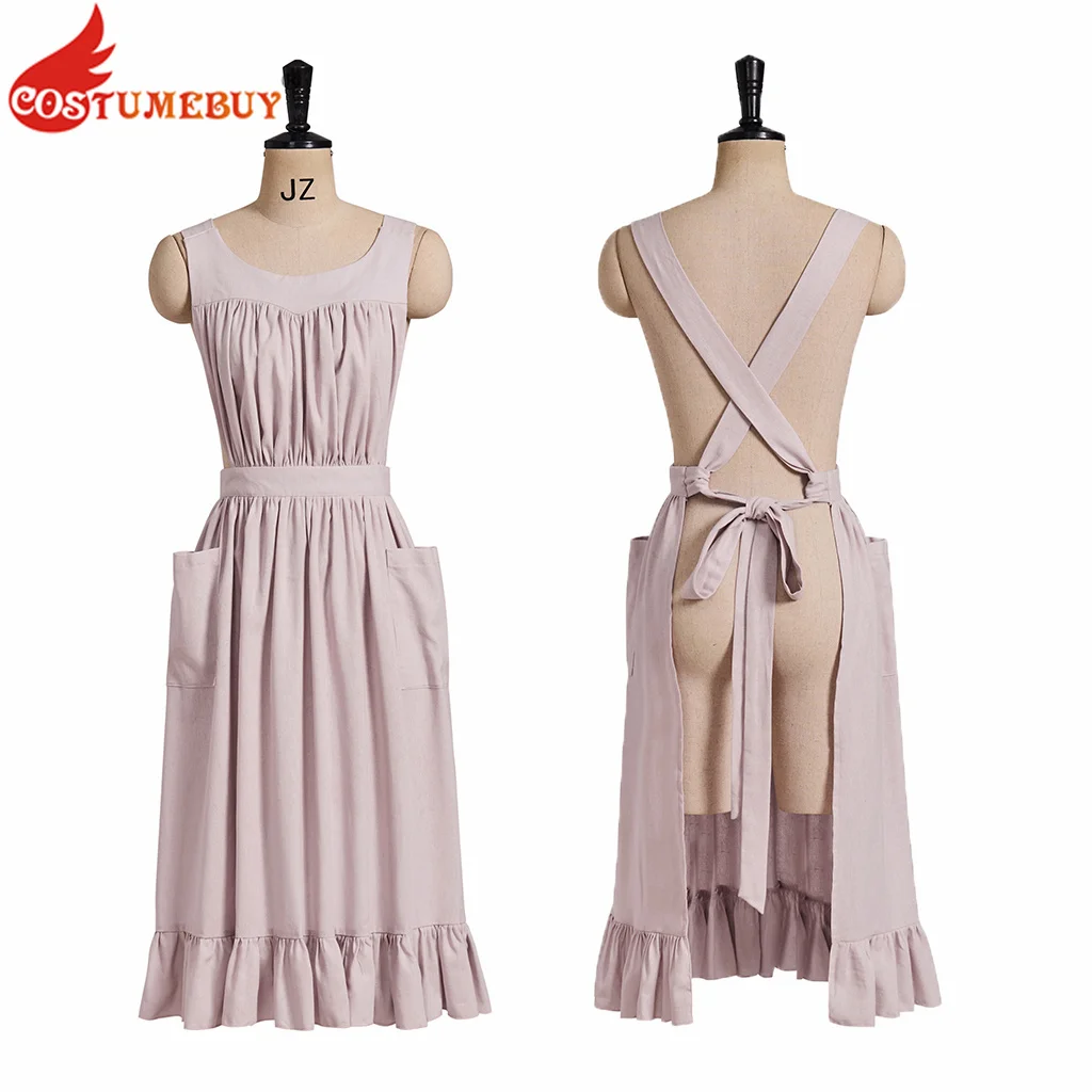 Women Pioneer Colonial Apron Vintage Maid Ruffle Apron Civil War Reenactment Dress Maid Apron with Pockets