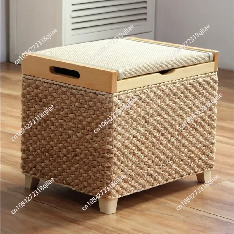 Grass rattan can be stored and changed, shoe  storage stool casual ottoman can sit, sofa  door to change shoes