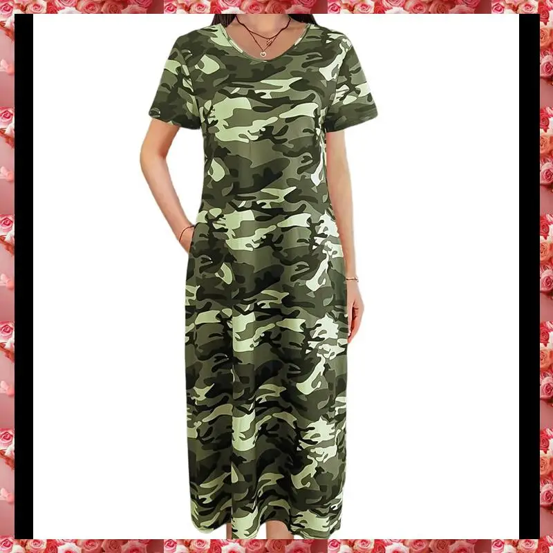 فستان نسائي صيفي كاجوال تي شيرت فضفاض بأكمام قصيرة مع جيب للنساء