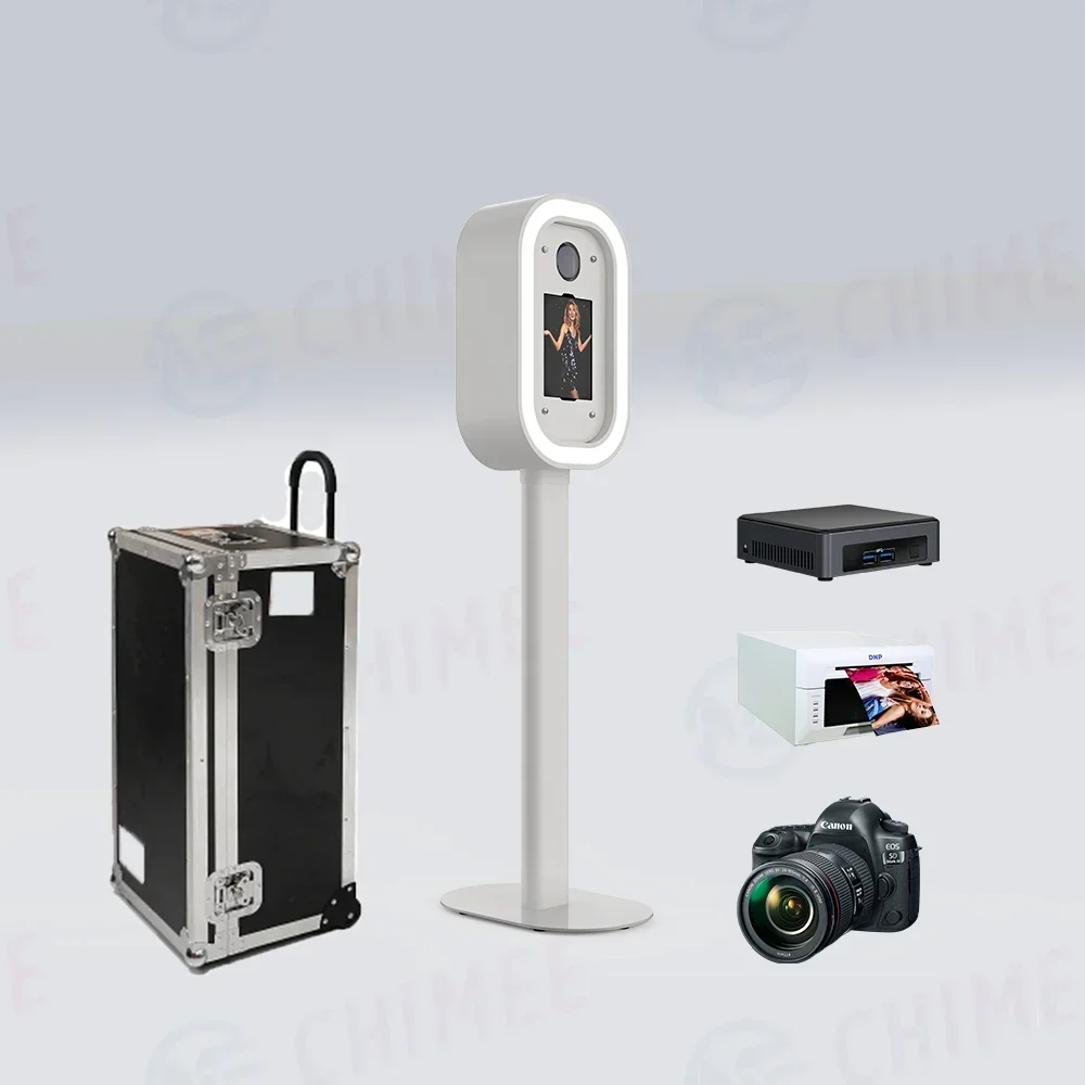 Newest Party Supplies High Class DSLR Camera iPad 10.2-13 Inch All in One Shell Oval Photo Booth Machine With LED Ring Light